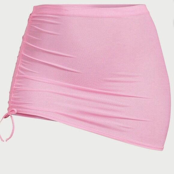 No Boundaries Lollipop Pink Shirred Side Tie Coverup Swim Skirt Sz M/L New - Picture 2 of 4
